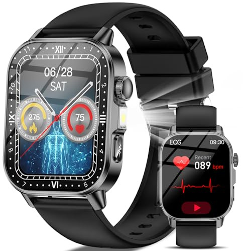Marsyu 2026 Nuovo Smartwatch Uomo con ECG/Pressione Sanguigna/Sonno/Acido Urico/BMI/Temperatura/Cardiofrequenzimetro/Emozioni/Fatica,2,0 Orologio con Torcia LED/Funzione Telefono/Pulsante SOS