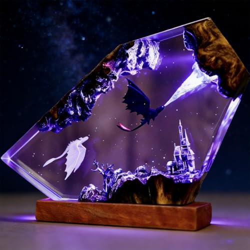 Lámpara 3D de resina de dragón, lámpara nocturna con epoxi y USB, lámpara LED multicolor con cristal para decoración de escritorio y dormitorio, regalos únicos hechos a mano para padres, hombres