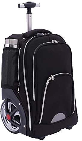 Trolleyryggsäck med hjul 45 l affärslaptop reseryggsäck, handbagage, portfölj, för kvinnor och män, stänksäker och smutsavvisande, resväska för skola och affärsresor, svart