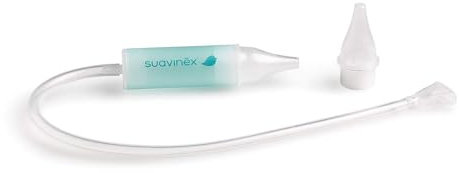 Suavinex Aspirador Nasal Bebé, Saca Mocos, +0 Meses, con Boquilla Anatómica y Tubo Flexible, Alivia la Mucosidad, Con Recambio y Esponjita Desechable, Lavado Nasal Seguro y Cómodo
