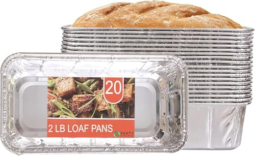 PARTY BARGAINS 2 lb Loaf Pans Disposable Aluminum Bread Tins, 20 Pack – Heavy-Duty Oven-Safe Bakeware (Max 240°C) for Bread Loaf, Meatloaf, Cakes, Parties & Events