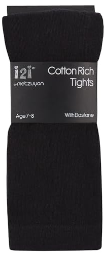 I2I Childrens 3 Pair Girls Tights Back to School Plain Coloured Cotton Rich New, Black - 3 Pairs, 9-10 Years