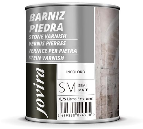 PINTURAS JOVIRA Barniz para Piedra, Ladrillo, Terrazo al Disolvente. Incoloro, natural, transparente. (750 Mililitros, Semimate) K-56