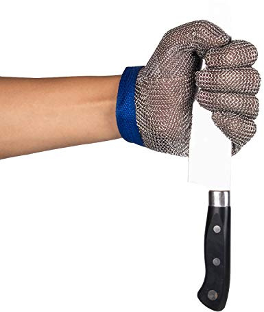 ThreeH Guantes de malla de acero 304L Guantes de corte de seguridad para cocina, Desbroce de ostras, corte de carne y talla de madera GL08 L(1 pieza)