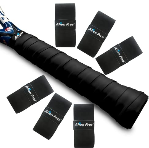 Alien Pros Tennis Racket Grip Tape (6 Grips) – Precut and Light Tac Feel Tennis Grip – Tennis Overgrip Grip Tape Tennis Racket – Wrap Your Racquet for High Performance (6 Grips, Black)
