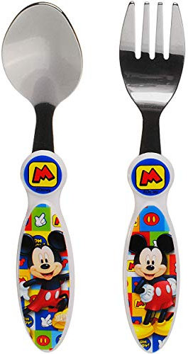 alles-meine.de GmbH 2 TLG. Set Besteckset - Edelstahl - Mickey Maus - rostfrei BPA frei - Besteck - Kinderbesteck - Gabel + Löffel - für Kinder + Baby/Eßlernbesteck Lernbe..