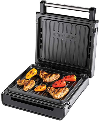 George Foreman Kontaktgrill & Panini- / Sandwichgrill [Smokeless - 87% weniger Rauch] Tischgrill (abnehmbare & spülmaschinengeeignete Grillplatten, 200°C Grilltemperatur, Edelstahlgehäuse) 28000-56