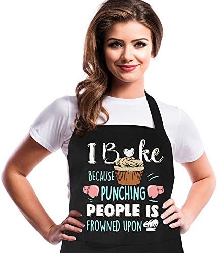 Gaosaili Funny Apron for Women Cooking Apron with Pockets Adjustable Kitchen Baking Cotton Apron BBQ Chef Bib Aprons Birthday Thanksgiving Gift for Wife Girlfriend Boyfriend Mom Grandma-I Bake Because