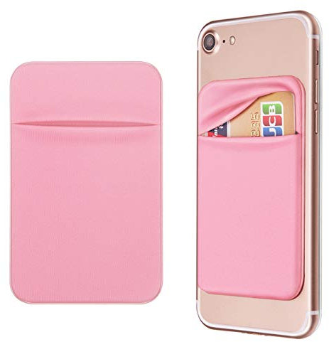OBVIS Cell Phone Pocket Self Adhesive Card Holder Stick On Wallet Sleeve with Adhesive RFID Card ID Credit Card ATM Card Holder for iPhone Android 2 Pack (Pink)