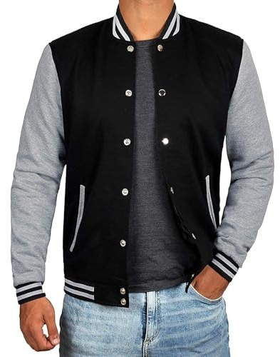 Decrum Men's Varsity Jackets - Comfortable Bomber Jacket Men [40020044] | Plain Grey Sleve, L