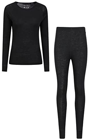 Mountain Warehouse Merino Womens Top & Pants Set - Cosy, Moisture Wicking & Quick Drying Ladies Baselayer - Autumn, Winter, Camping & Hiking Black (Multipack 02) Women's Size 12