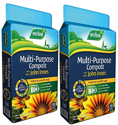Westland Multi-Purpose Garden Compost - Peat Free Multi Purpose Compost with John Innes 2 x 10L Garden Soil Bags for Indoor & Outdoor House Plants, Vegetable Growing. Comes with Topline Card.