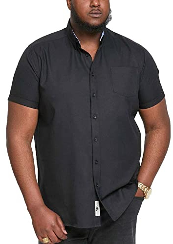 Chemise Oxford à manches courtes D555 pour homme tailles grandes James Basic en 5 couleurs 2XL à 6XL, Noir , XXL Grande taille