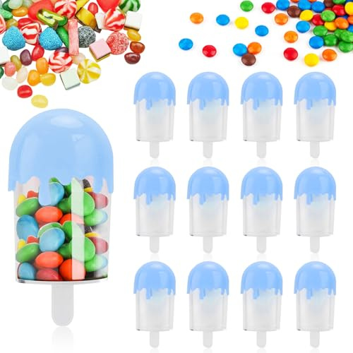 Buachois 12Pcs Plastic Candy Case, 11x5cm Ice Cream Shape Candy Storage Container, Personalized Multi-Color Candy Organizer for Wedding Party Supplies(Blue)