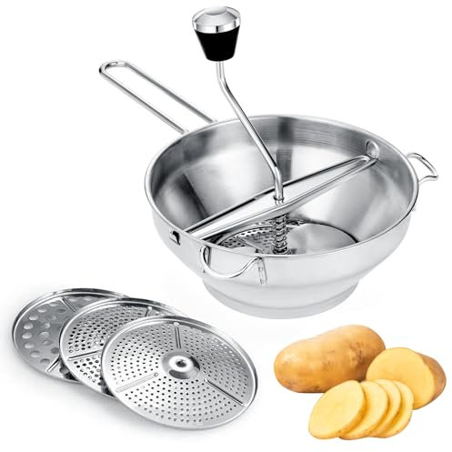 vvhippo Passaverdure in Acciaio Inox con 3 Setacci e Pelapatate, Rimovibile Passaverdura per Zuppe, per passare frutta, verdura, Lavabile in Lavastoviglie