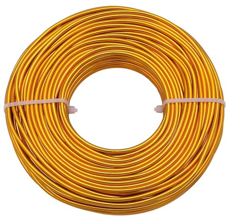 Uxney Filo metallico per gioielli, filo di alluminio 3mm - Per lavori manuali, creazione di gioielli, fai da te e artigianato in metallo (Dorato, 30 metri)