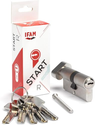 IFAM Cilindro de Pomo para Puertas Start-R, 30x30mm, Leva 15mm, Bombín Cerradura de Seguridad 6 Pitones de Acero, 5 Llaves Reversibles, Sistema Antiganzúa y Antitaladro, Perfil Europeo, Acabado Níquel