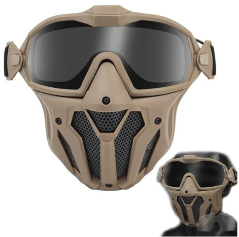 PBTMCD Maschera A Pieno Facciale con Ventola Antiappannamento, Maschere per Casco Tattico in Rete Metallica, Maschera per Occhiali da Softair, Paintball CS Giochi di Tiro Maschera Mimetica(T)
