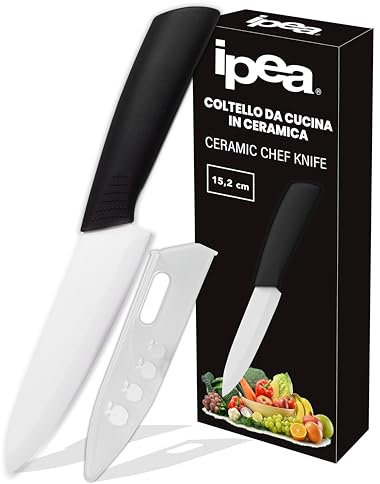 IPEA Coltello in Ceramica Grande per Frutta, Verdura, Carne - Lama 15,2 cm - Coltello Chef da Cucina Multiuso con Lama Affilata per Tagliare e Spelare Cibo e Ortaggi - Coprilama e Manico Antiscivolo