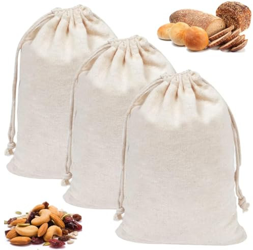 2 Pcs Bread Bags with Drawstring, 30 x 41.5cm Natural Linen Bread Bags to Keep Bread Fresh, Reusable Unbleached Large Bread Storage Bag, for Food Storage, Homemade Artisan Bread, Fruits, Nuts