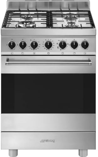 Smeg B61GMX2 - Cucina a gas, 4 fuochi, forno elettrico, 60x60 cm, Inox