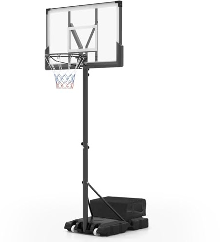 COSTWAY 10FT Adjustable Basketball Hoop, 125-305cm Basketball Goal with Shatterproof Backboard and Wheels, Portable Basketball Stand System for Kids Teens Adults