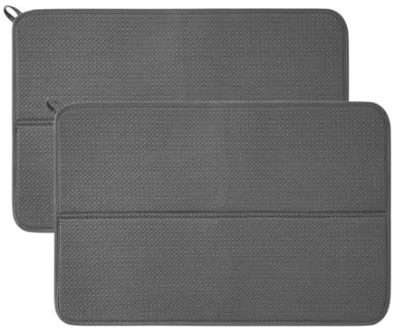 YILANJIN 2 Pezzi Tappetino Scolapiatti, Tappetino Scolapiatti in Microfibra, Rresistente al Calore, Super Assorbente Scolapiatti da Lavello, Tappetino Assorbente per Piatti, Tazze 40x45CM (Grigio)