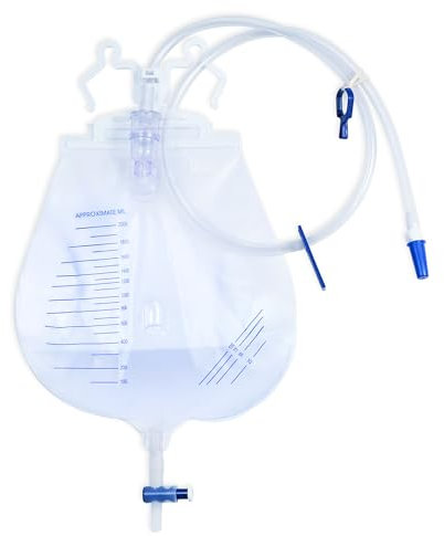 Urindrainagebeutel Bags mit einzigartiger Anti-Reflux-Tropfkammer, verstellbaren Clips und hängendem Haken für den Einsatz zu Hause und im Krankenhaus (5 Stück 2000mL)