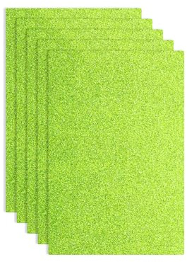 QUARKZMAN 5 stycken ljusgröna glitter skumplattor, 20 x 30 cm självhäftande glitter EVA skumplattor tunt skumpapper för pyssel, gör-det-själv-projekt, undervisning (1,5 mm tjock)