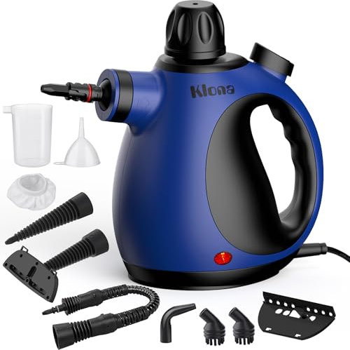 KLONA Limpiador a vapor de mano, limpiador a vapor para el hogar, limpiador de vapor multiusos con 10 accesorios para alfombras, cortinas, sofás, cocina, baño y más