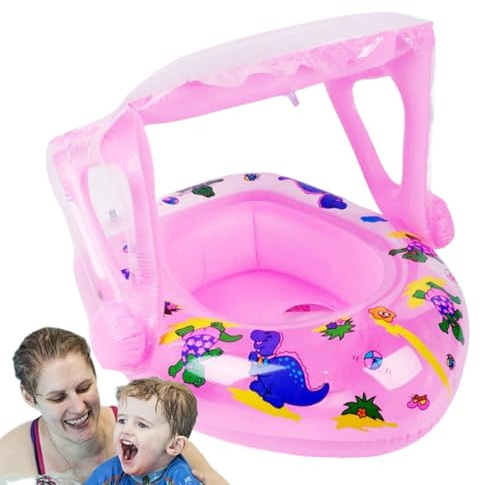Flotador hinchable para niños con protección solar, flotador para niños tema dinosaurio con cubierta parasol, juguete inflable con parasol para edades de 1 a 5 años, ideal para bañera lago piscina