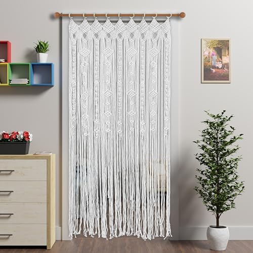 Ateasierlife Macrame Curtain Boho Doorway Curtains,Handmade Door Curtain Fly Screen Curtains Window Doors Screens Tassel Doorways Blinds Room Divider Panel (W35×L79in/W90×L200cm, Square)