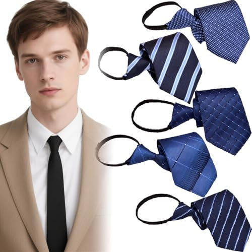 BetterJonny 5 Stück Herren Krawatte Vorgebundene Verstellbare Krawatten mit Reißverschluss Verstellbare Schmale Krawatten Herren elegante Hochzeitskrawatten für Büro oder Feiertagsveranstaltunge-C