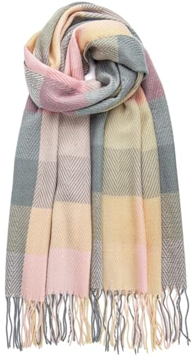 Chalier Fashion Écharpe Femme Carreaux Foulard Châle Douce d'Hiver Femme Chaude Longue Écharpe Motif à Carreuaux Vintage Multicolore