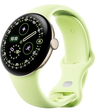 Google Pixel Watch 4 (41 mm) – Android-Smartwatch mit gewölbtem Display und Fitness-Tracking und Unterstützung von Gemini – Aluminiumgehäuse in Champagne Gold – Sportarmband in Lemongrass – WLAN
