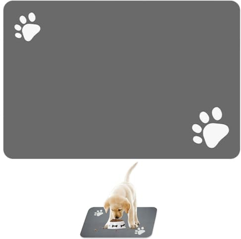 ZHAOYCSH Alfombra Comedero para Perros y Gatos 40x60 cm, Alfombrilla Absorbente Superabsorbente y Antideslizante, Tapete para Comida y Agua de Mascotas, Secado Rápido, Color Gris Oscuro