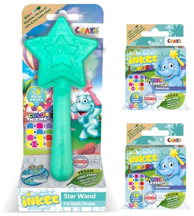 INKEE Baguette Magique Etoile pour Bombe de Bain Enfant - Jouet de Bain pour Bain moussant Enfant, Apprentissage des Couleurs, 37 Boules de Bain incluses - Vert
