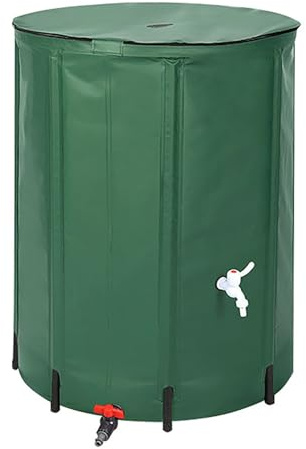 Barril de lluvia plegable, contenedor de almacenamiento de agua portátil con espiga de filtro y kit de desbordamiento para sistema de recogida de lluvia de jardín