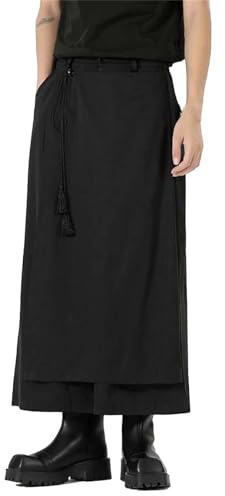 Vhersily Pantaloni da Uomo Gonna Tradizionale in Tinta Unita Samurai Hakama Harem Trend Autunno Inverno Casual Baggy Streetwear Kilt Stile Giapponese Rock Hip-Hop Pantalone da Skateboard Vintage