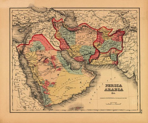 Antiguos Maps Middle East Including Persia and Arabia circa 1855 by J.H. Colton | Art Print Poster Vintage Wall Decor | 18 x 24 inches (457 x 610 mm)
