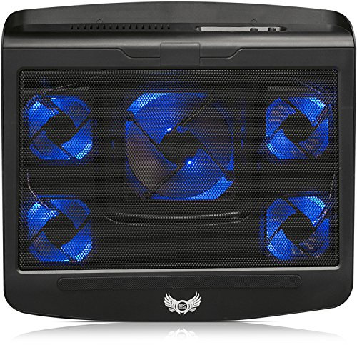 SKGAMES Notebook Laptop Kühler Gamer Kühlpad Ständer Kühlmatte Cooler Cooling Pad Unterlage für 10-17 Zoll, 5 x LED Lüfter, 2 x AN/AUS Schalter, 2 x USB-Port, Schwarz