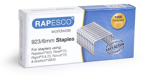 Rapesco 1235 Kraftig Galvaniserad Fintrådsklammer 923/6 mm, Låda med 1000