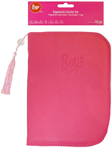 Boye Ergonomic Hook and Yarn Needle Set and Crochet Supply Case, Pink