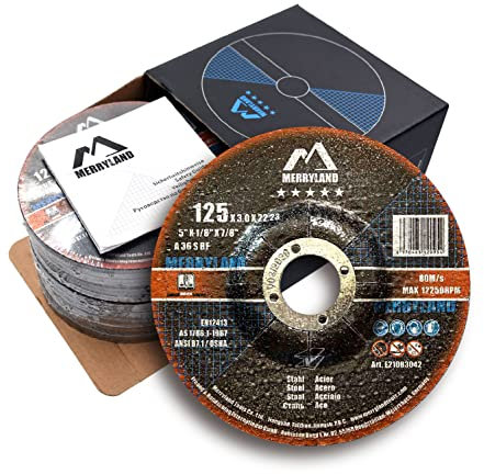 Merryland Trennscheibe 125 Metall Stahl Edelstahl für Winkelschleifer, 125 X 3,0 mm Flexscheibe Gekröpft 25 Stück, Experten-Line E21083042