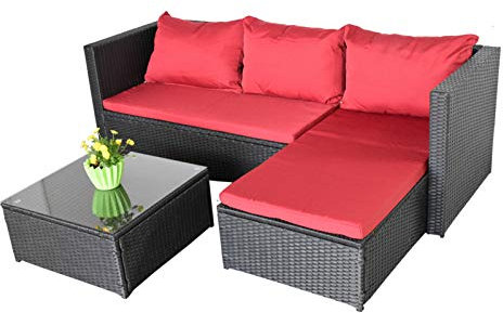 Jet-Line | Garten | Lounge | Gartensofa | Selbstaufbau | Gartenmöbel Set Bergen III | schwarz - rot | Garten | Balkon | Terrasse | Wintergarten