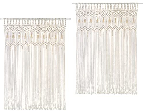 Mkono Macrame Curtain Large Boho Woven Wall Hanging Window Curtains Handmade Bohemian Decor for Window Doorway Closet Wedding Backdrop Arch Bedroom Living Room Apartment, 51''W x 70''L, Set of 2