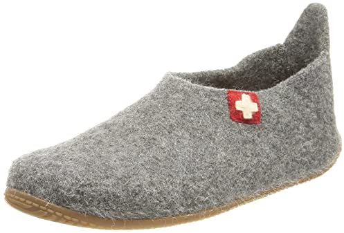 Living Kitzbühel Unisex Slipper Schweizer Kreuz Hausschuh, grau, 44 EU