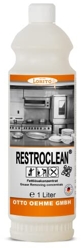 Lorito Restroclean 242 Fettlöser und Grillreiniger, 1 Liter, Reinigungsmittel für Edelstahl Glas Fliesen Porzellan Stein und Kunststoff