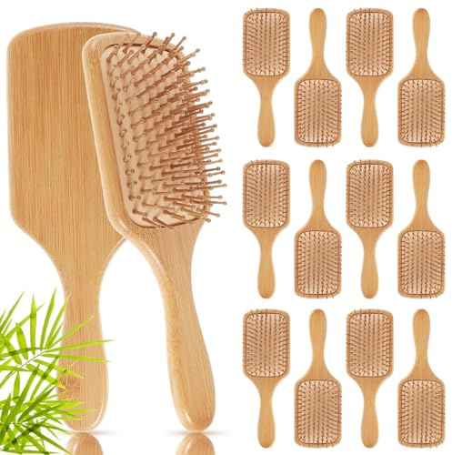 Tessco for you 12 Pcs Bamboo Hair Brushes Bulk Blank Wooden Paddle Brush Scalp Massage Anti Static Hairbrush Engraving DIY Gift for Women Party Wedding Mother's Day(9.65'' X 3.35'',Natural)