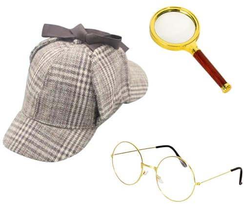 Bssowe 20er Jahre Kostüm Herren Accessoire, 3 Stück Rollenspiel Accessoires, Damen Detektiv Kostüm, Kinder Jungen Detektiv Kostüms für Karneval Maskerade, Event Party